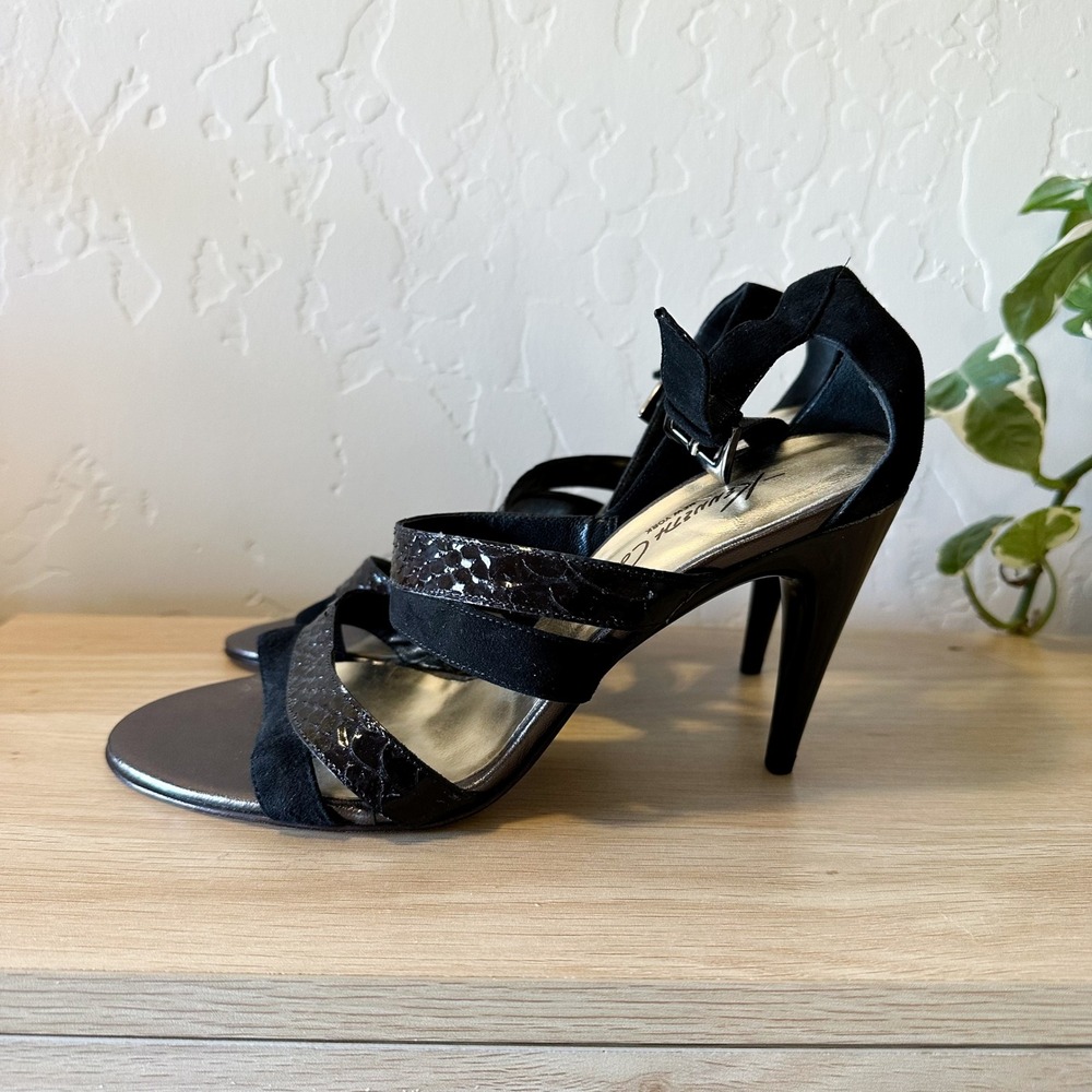 Kenneth Cole | Y2K Vintage Leather Black Croc Embossed Strappy Heels, Size 7